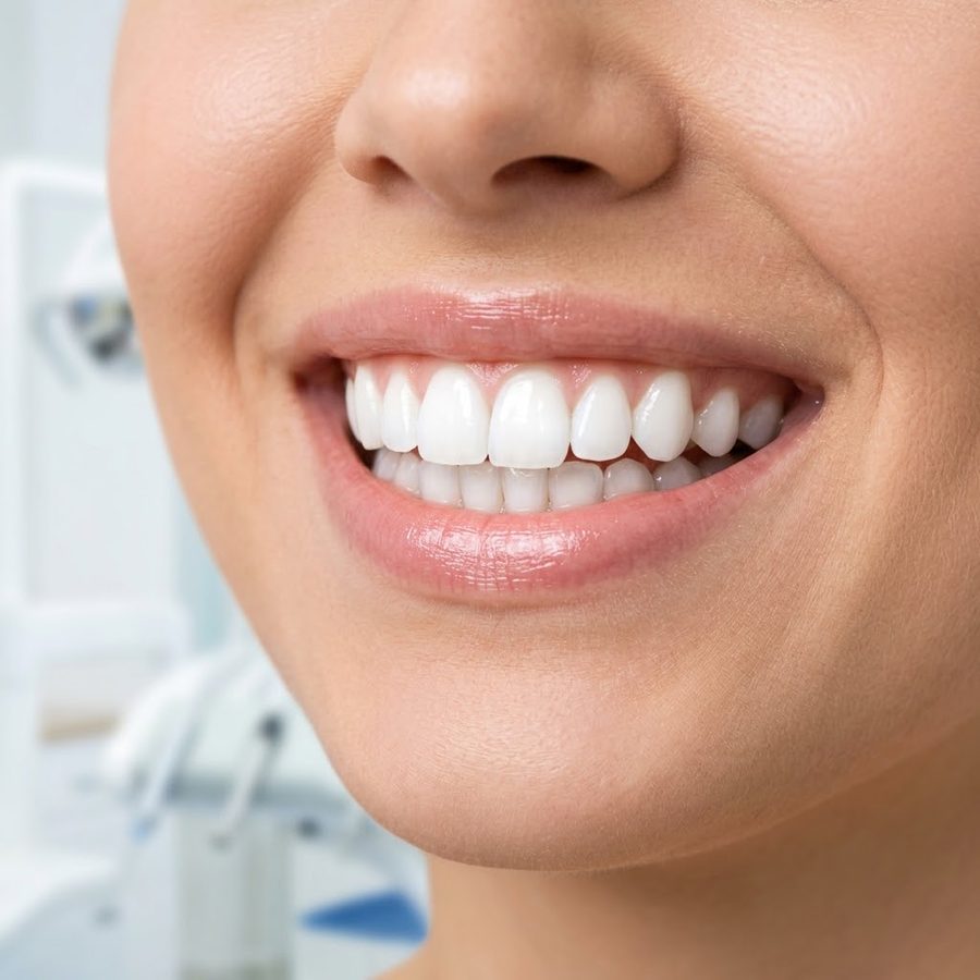 Primer plano de una sonrisa blanca y natural